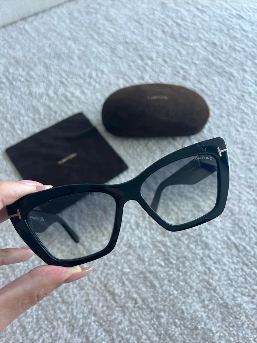 Tom Ford Wyatt Black Cat-Eye Sunglasses with Gradient Gray Lenses
